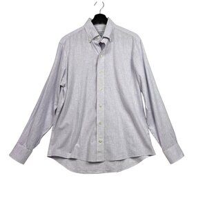 Ledbury Classic Fit Shirt Mens Medium Button Up Long Sleeve Cotton Linen Blend